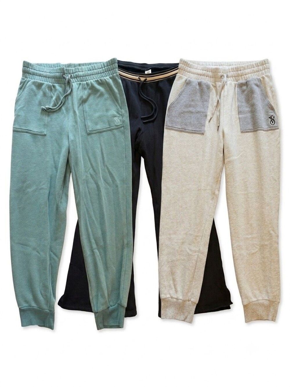 Lot of 3 Victorias Secret PINK Sweatpants Womens XL Black Sage Gray Joggers